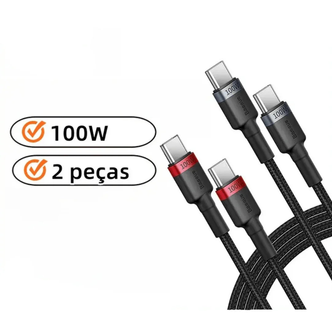 Cabos USB-C 100W Baseus, pacote com 2 peças, preto, para carregamento rápido.