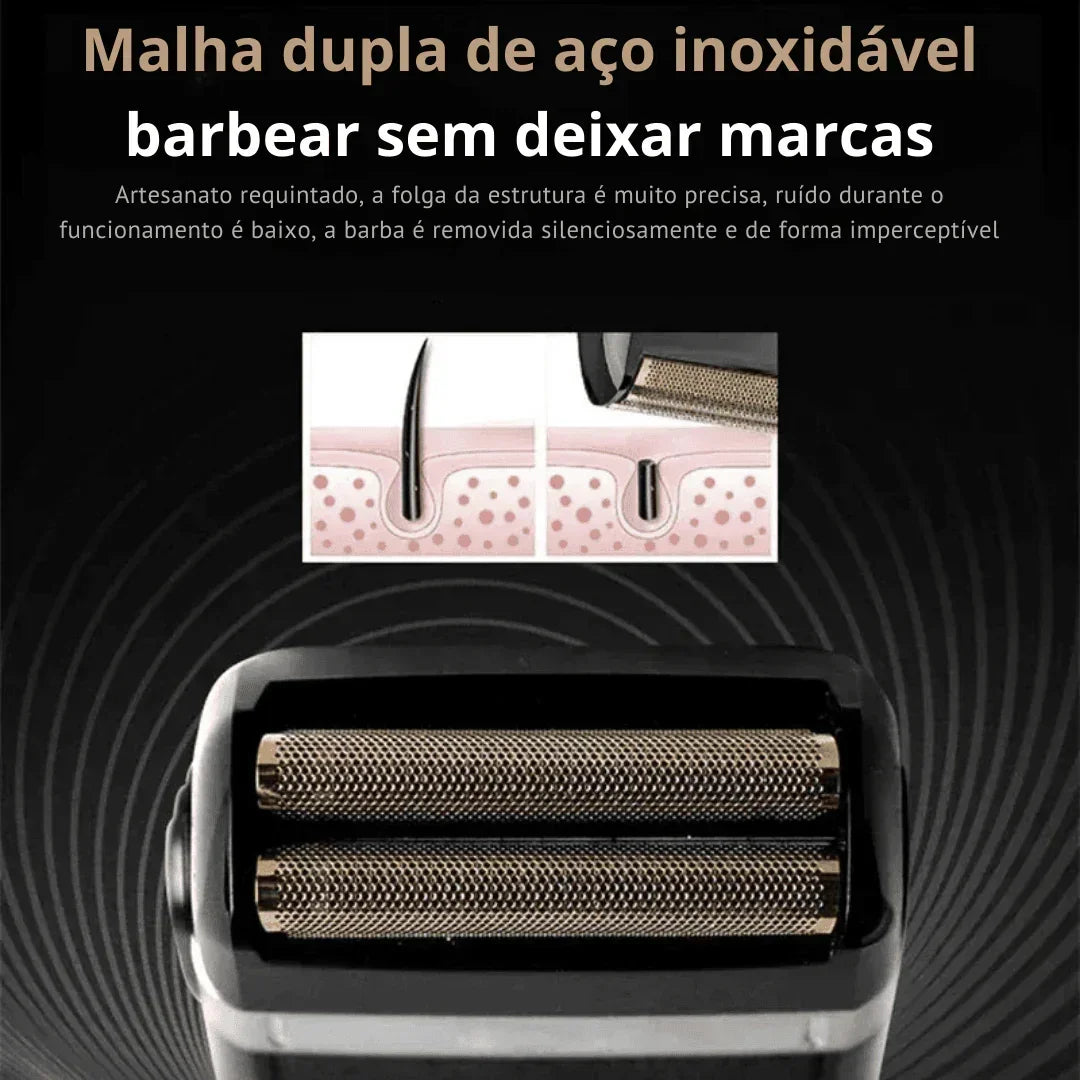 Aparelho de barbear elétrico com malha dupla de aço inoxidável para barbear sem marcas