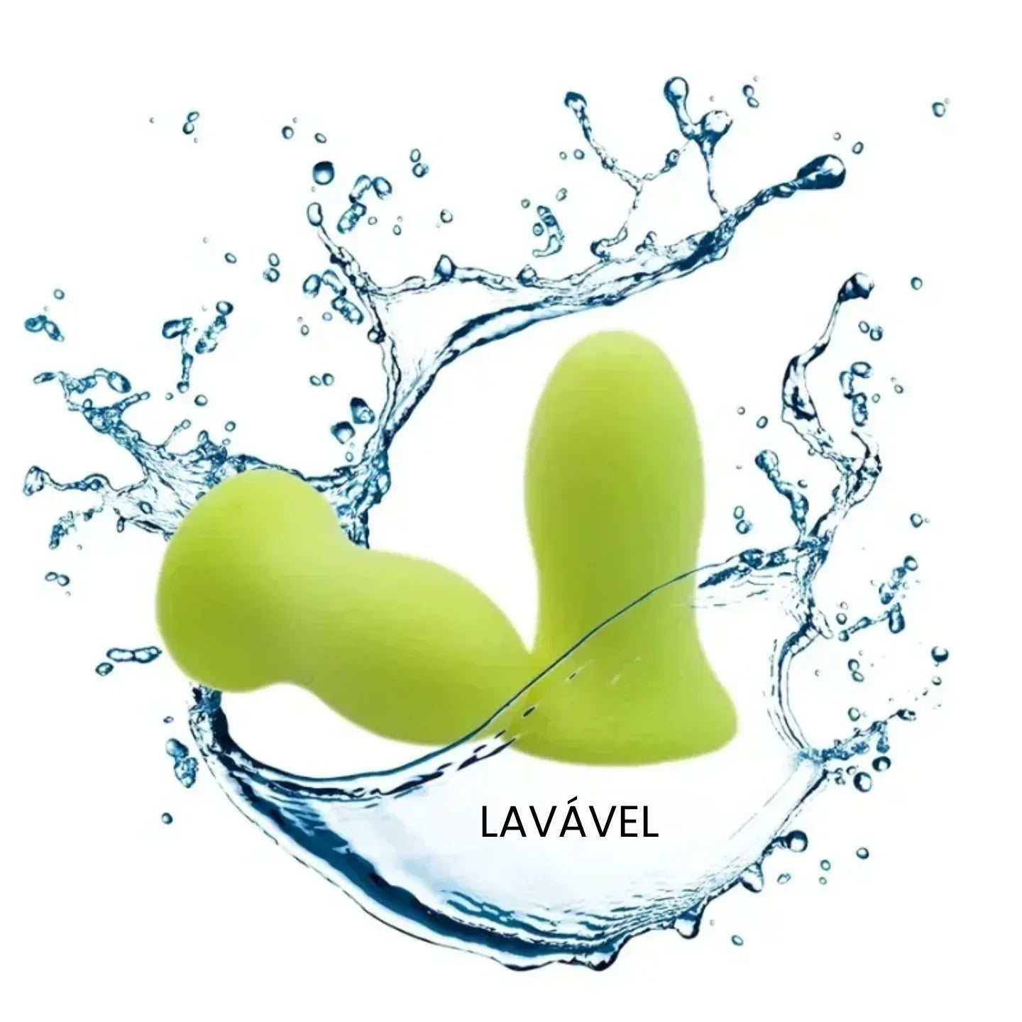 Dois plugs anatômicos laváveis verde claro com splash de água e destaque para lavável.