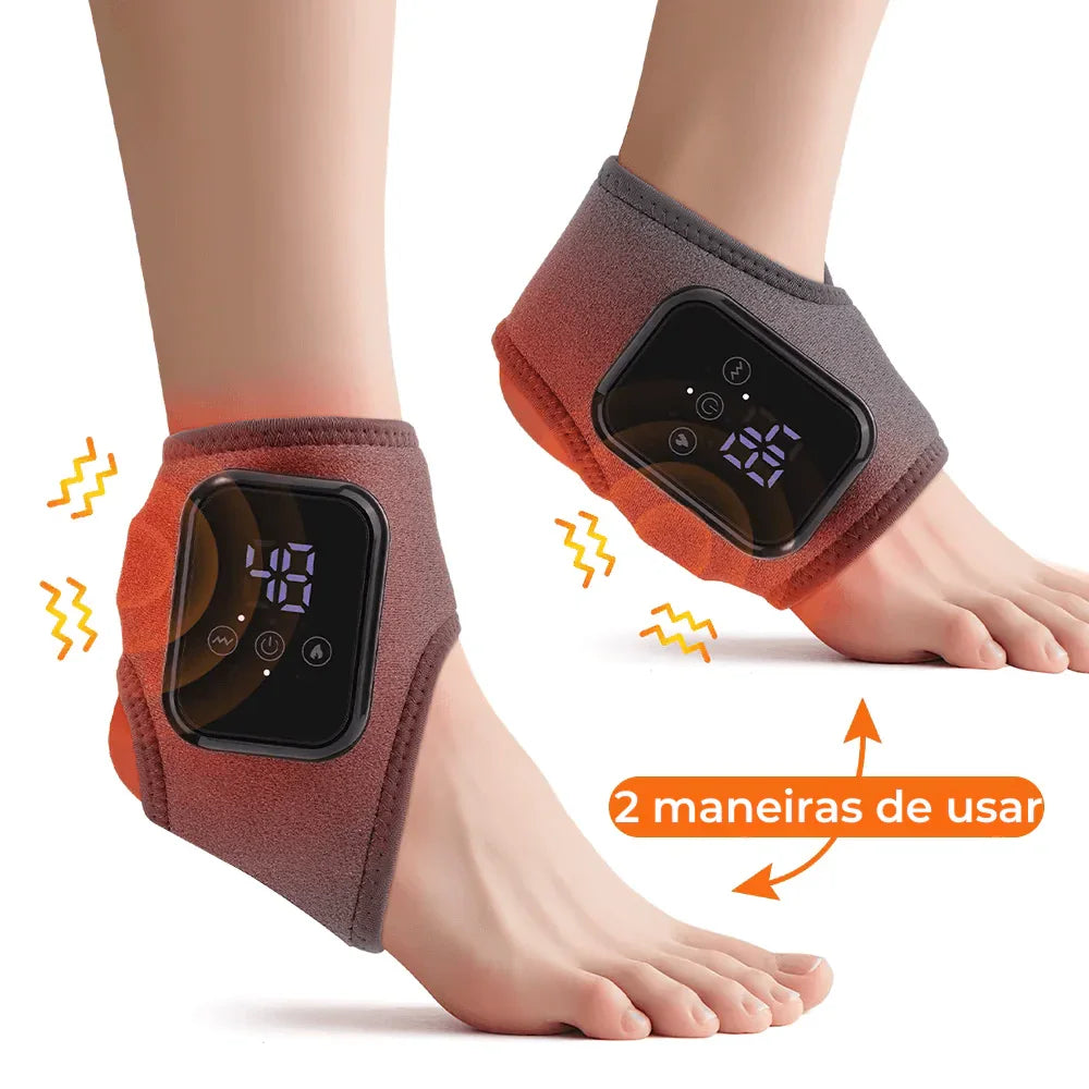 Tornozeleira eletrônica massageadora para pés com display digital, duas formas de uso
