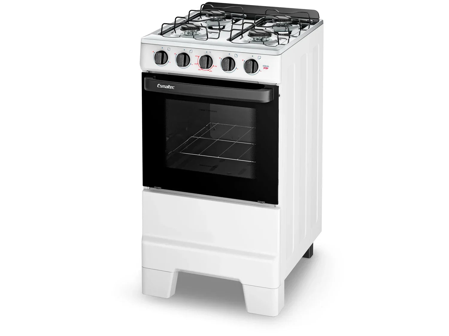 Fogão Esmaltec branco de 4 bocas com forno, design compacto para cozinha