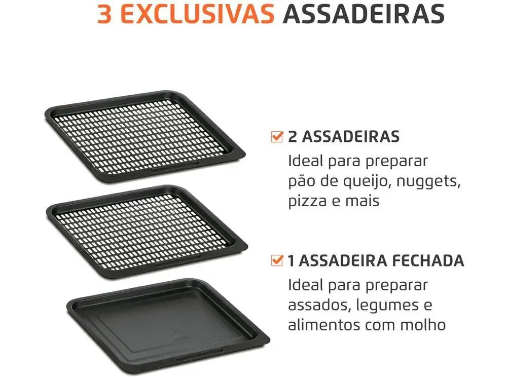 Kit com 3 assadeiras exclusivas, duas perfuradas e uma fechada, ideais para airfryer.