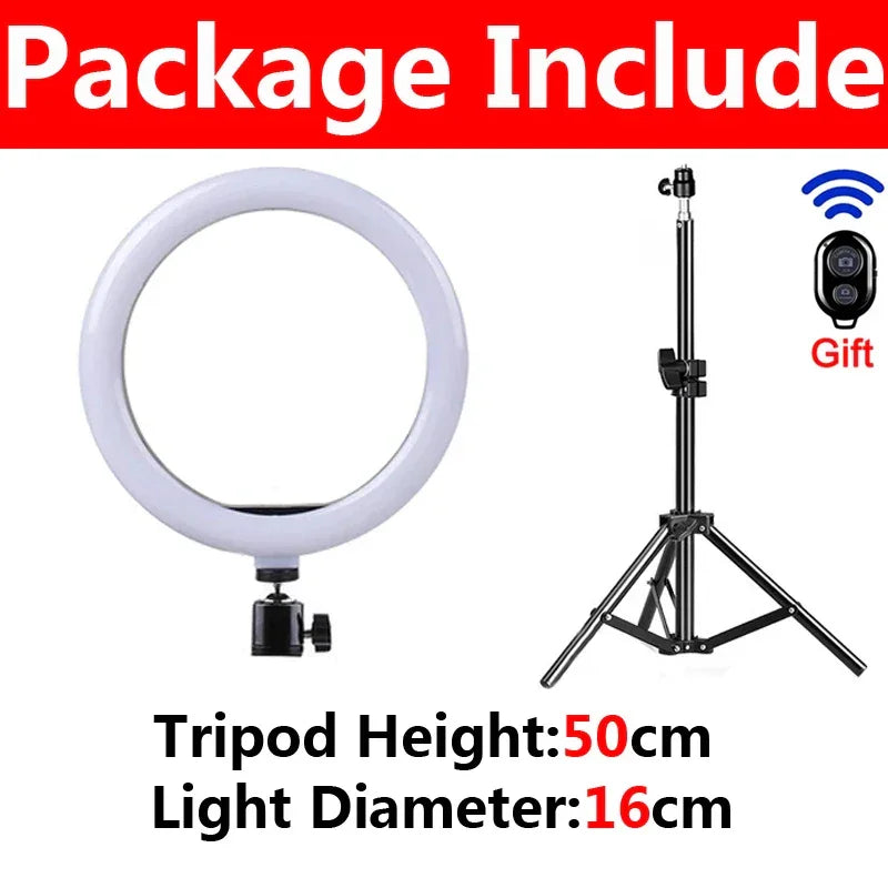 Kit ring light 16cm com tripé 50cm e controle remoto para fotografia e gravação