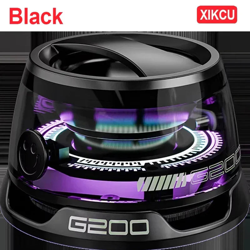 Mini alto-falante bluetooth preto G200 com luz LED roxa e design moderno XIKCU