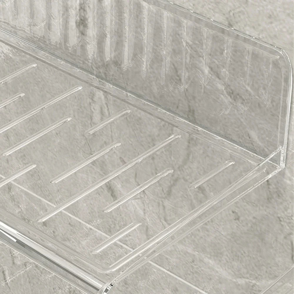 Prateleira transparente acrílica organizadora para banheiro ou cozinha em parede de azulejo