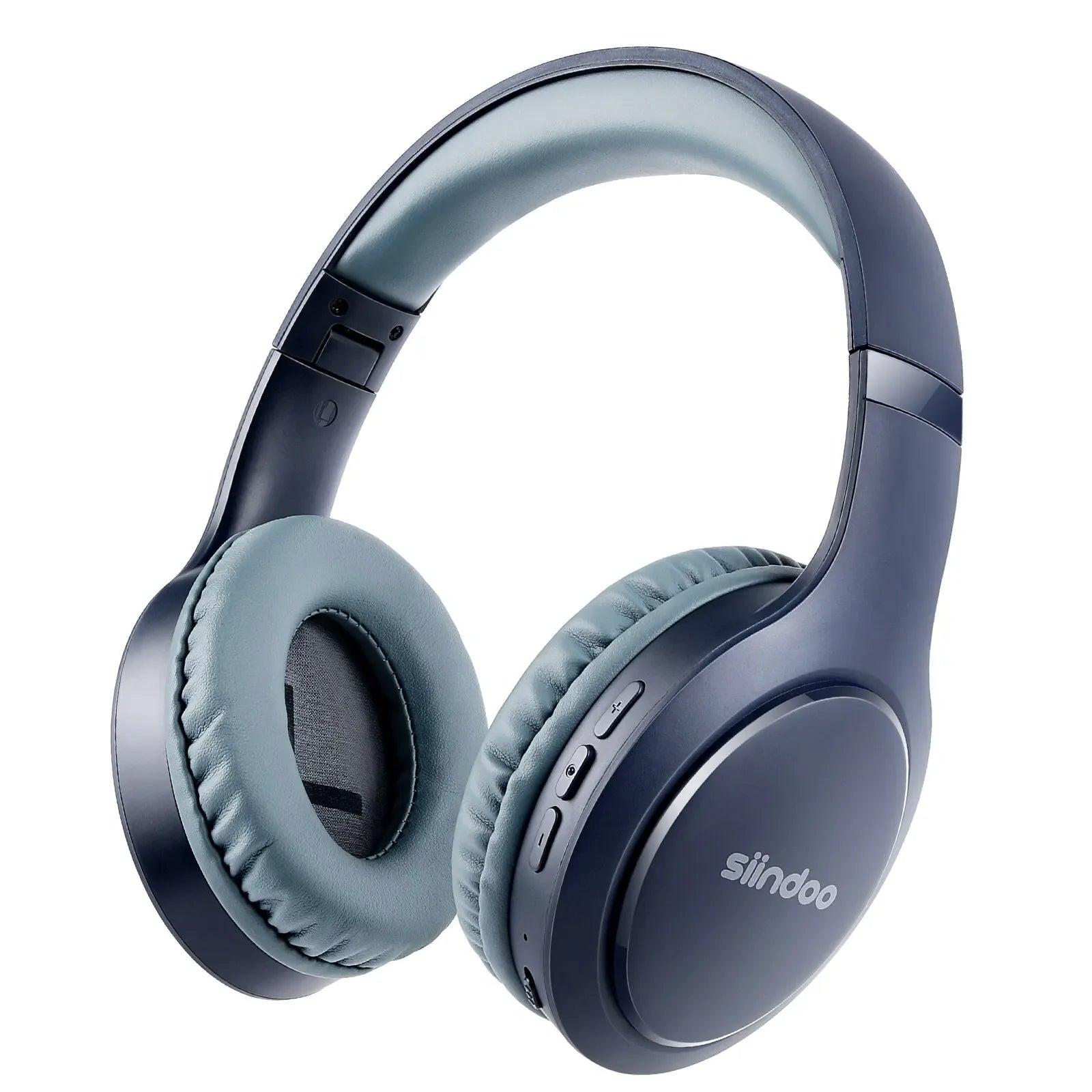 Fone de ouvido bluetooth Siindoo azul com almofadas acolchoadas e botões laterais