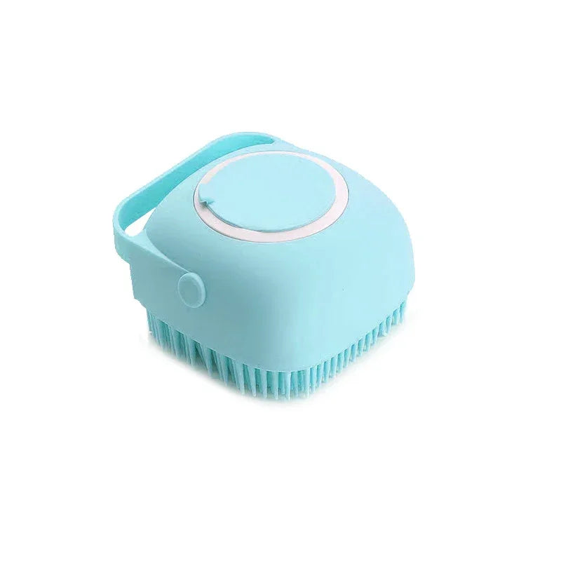 Escova massageadora azul de silicone com alça para banho e cuidados pessoais