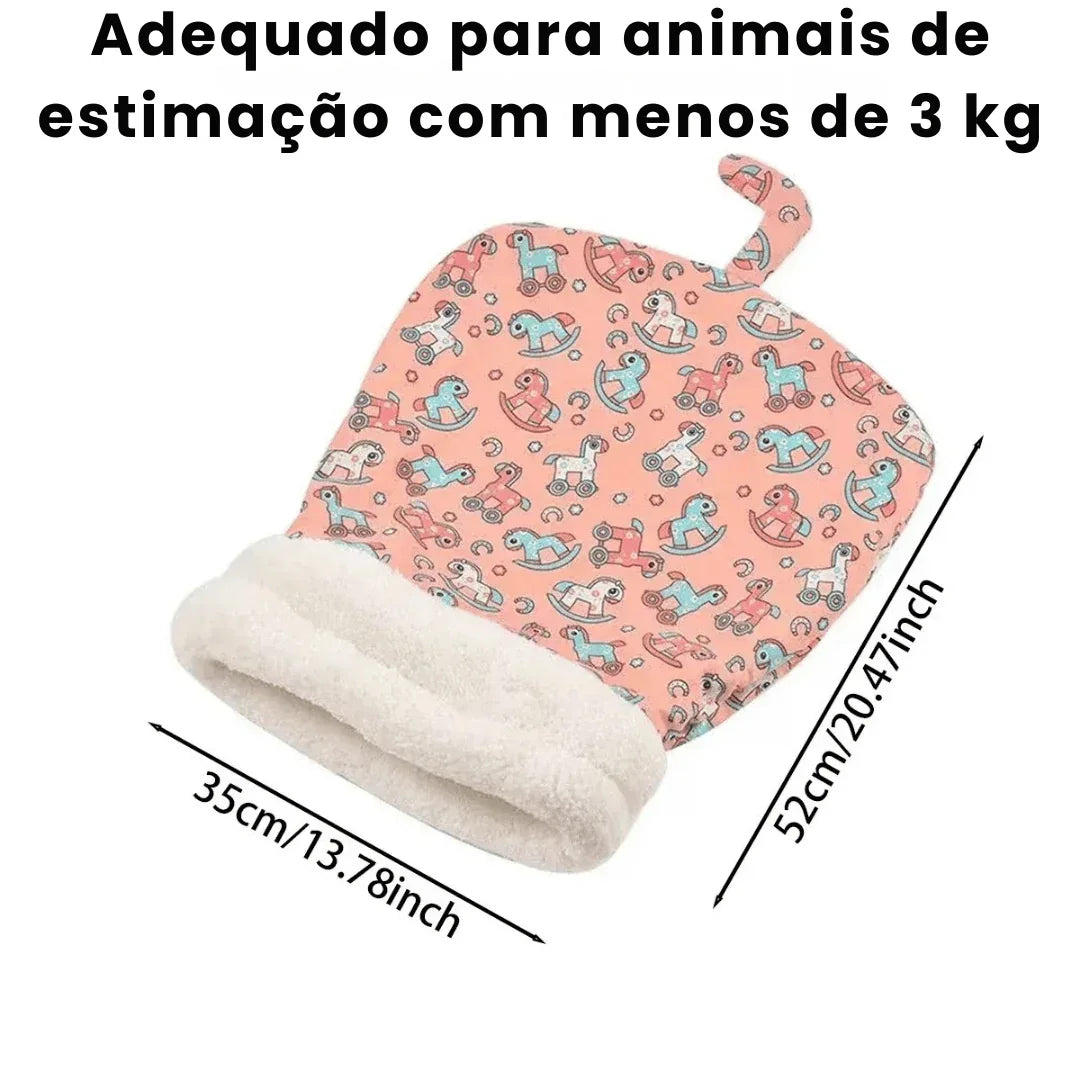 Cama para pets rosa com desenhos de cavalinhos, medidas 35x52cm, ideal para animais até 3kg