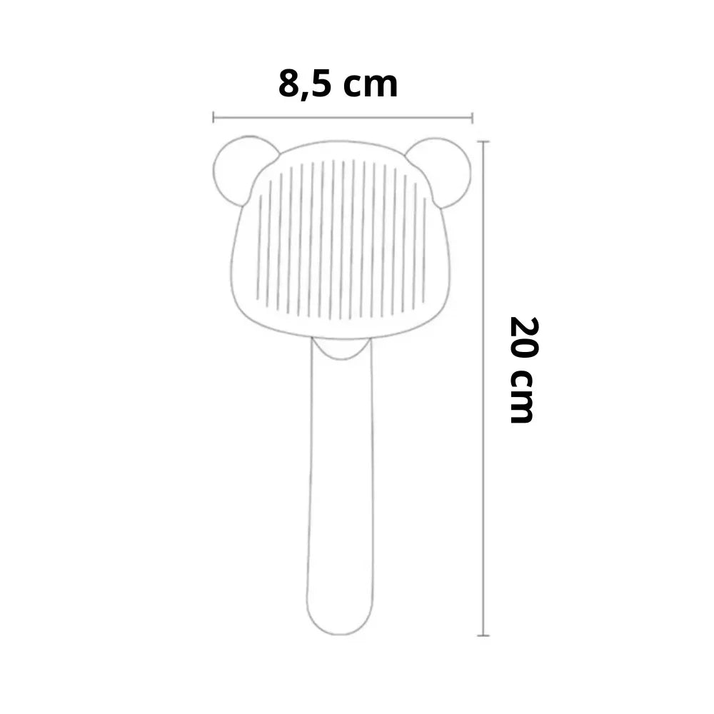 Desenho de escova para pets formato de urso com medidas 8,5 cm x 20 cm.