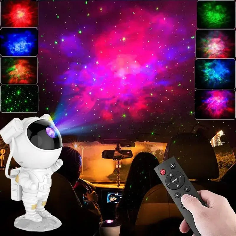 Luz projetora astronauta LED no carro, efeitos de nebulosa colorida no teto, controle remoto incluído