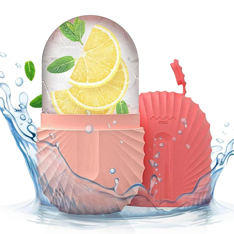 Forma de gelo rosa com fatias de limão e folhas de hortelã, silicone resistente à água