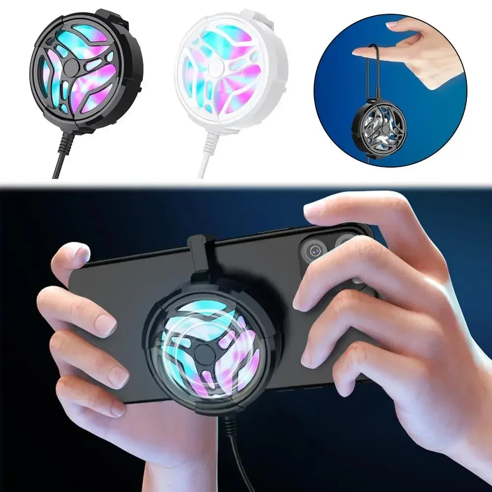 Cooler para celular gamer com LED RGB preso a smartphone, resfriador portátil para jogos.