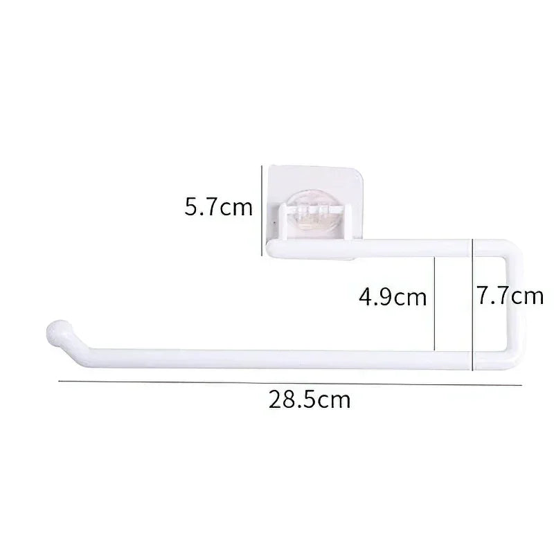Suporte de parede branco para papel toalha com ventosa, medidas 28,5x7,7x5,7 cm.