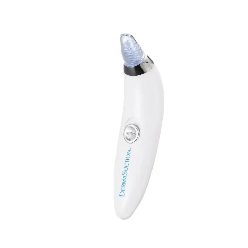 Aparelho removedor de cravos Dermasuction branco para limpeza facial, fundo branco.