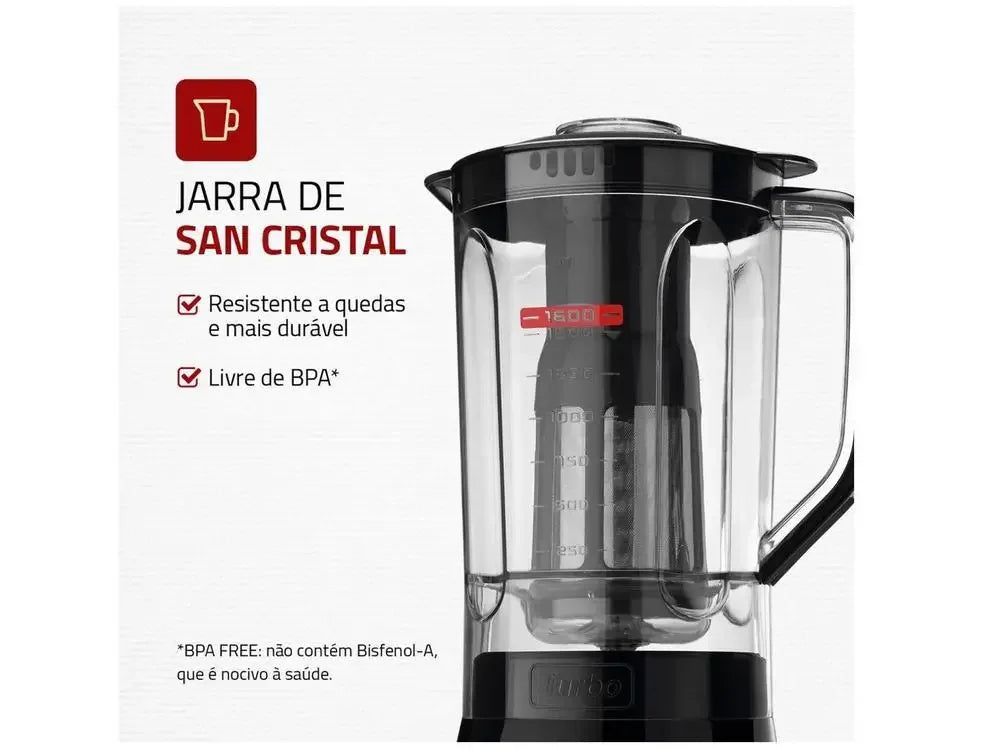 Jarra de san cristal resistente e livre de BPA para liquidificador, cor preta, 1,6L