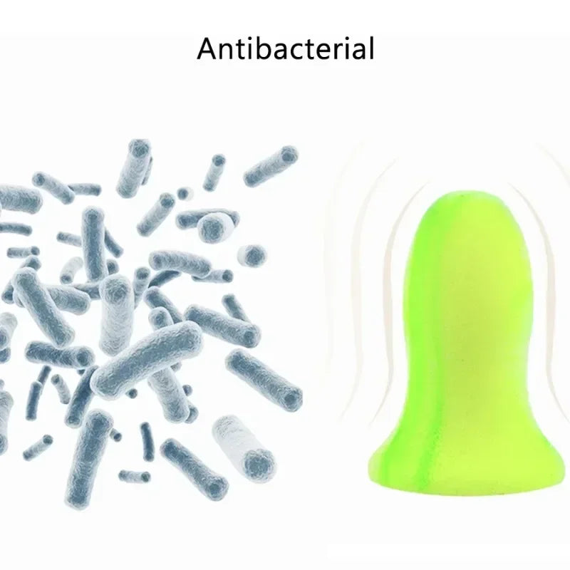 Visual antibacteriano com bactérias e protetor auricular verde destacado